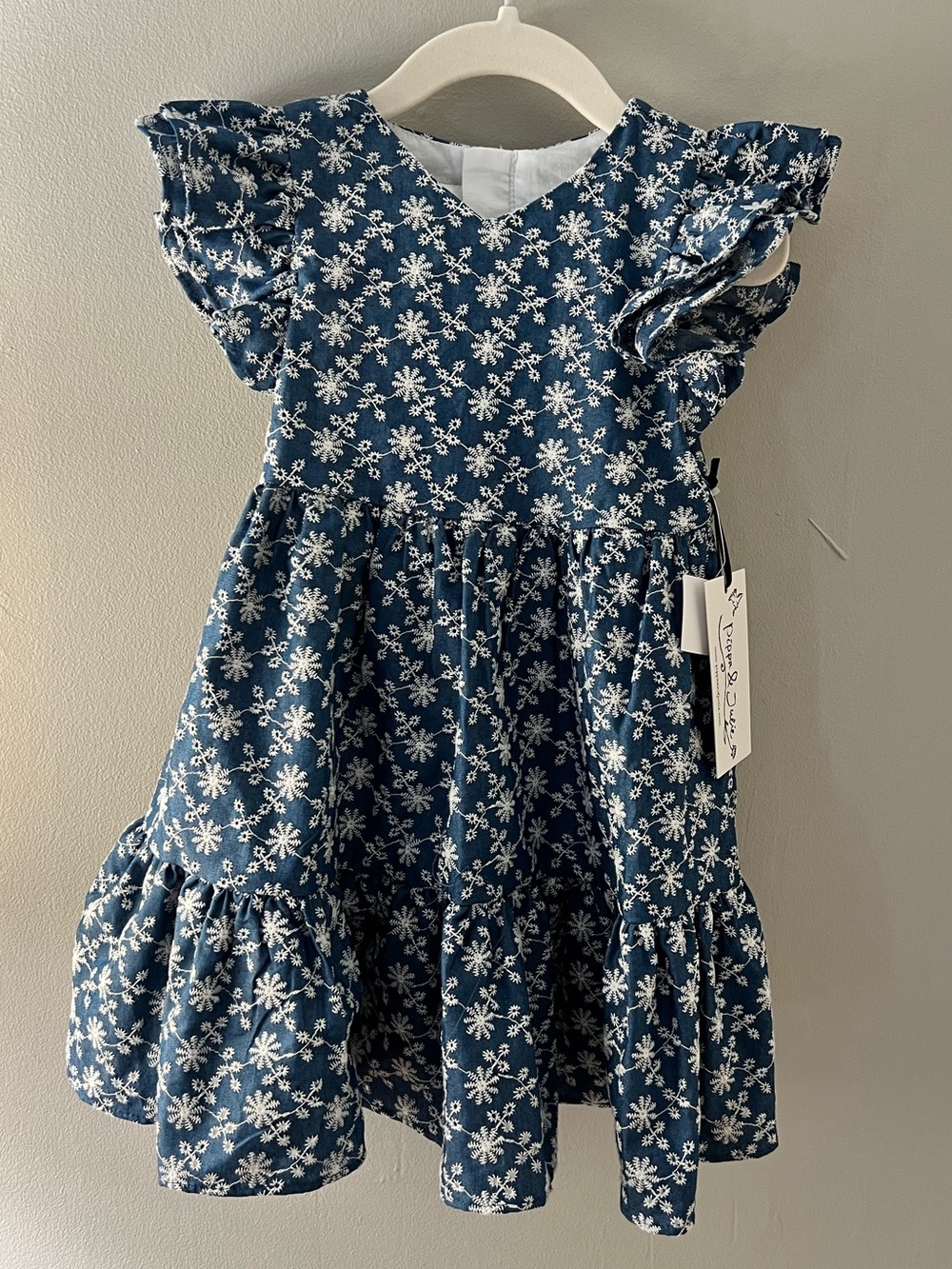 Pippa & Julie Blue Floral Embroidered Girls Dress NWT